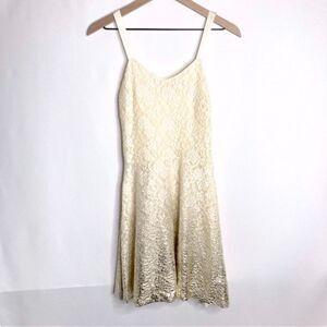 Free People Cream Lace Gold Metallic Ombre Dress Size Small